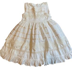 Elegant Off-White Cotton and Lace Girl Dress